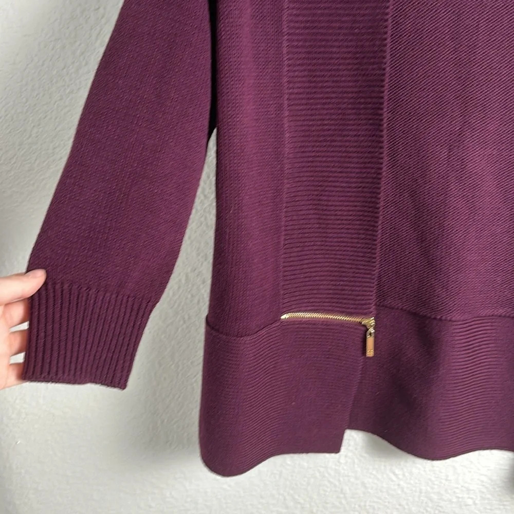 Ivanka Trump Plum Open Cardigan with Gold Zipper Detail - Picture 6 of 8